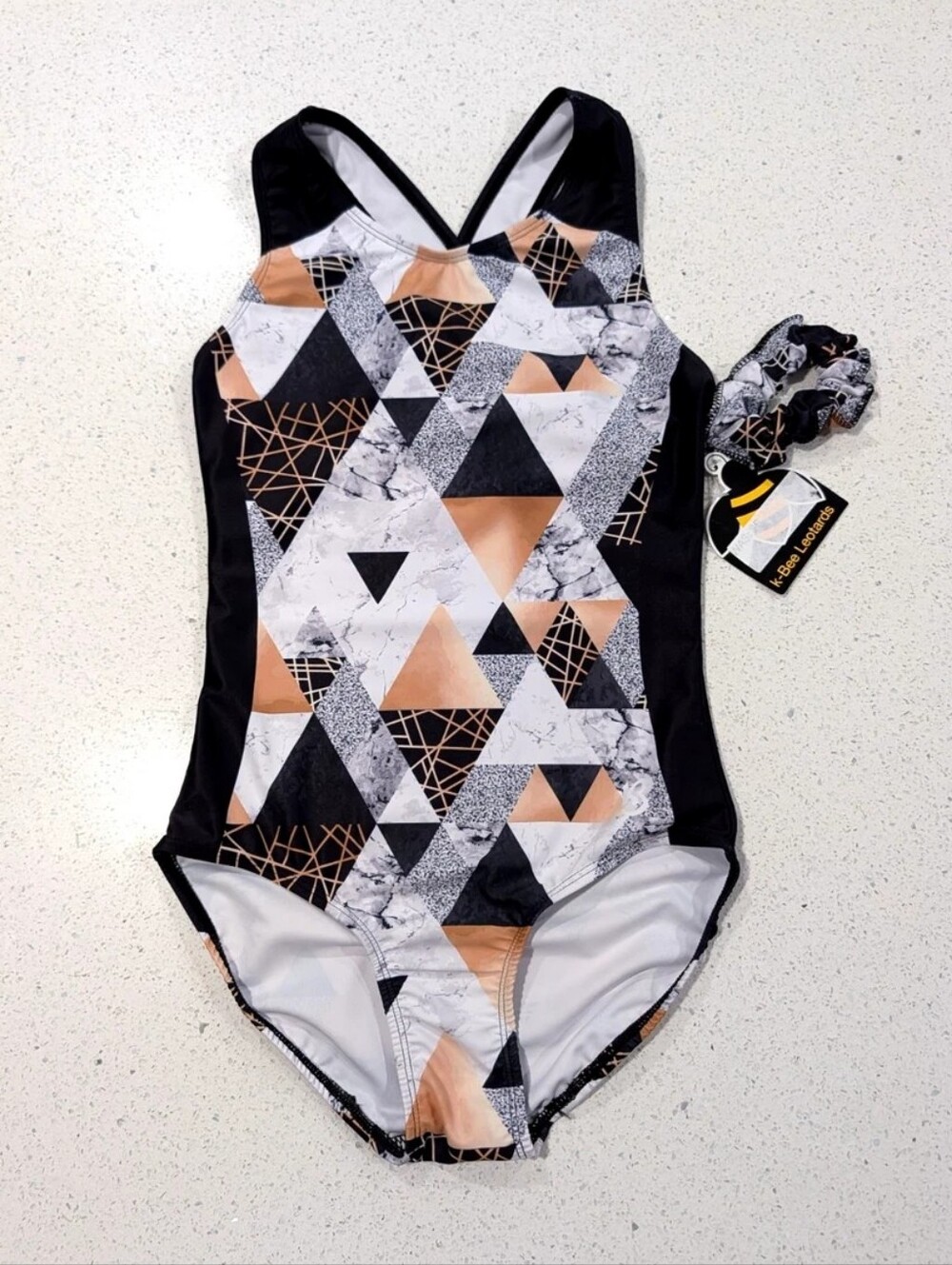 NEW Kbee Gymnastics Dance Leotard AL Large GEOMETRIC GEMSTONE Strappy +SCRUNCHIE